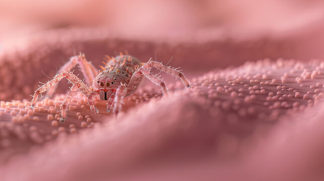 Close-up view of parasitic tick attached to human skin with visible blood droplets, concept of danger from insect bites and disease transmission risks.