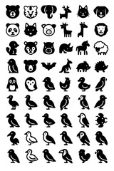 Obraz premium Animal Silhouette Collection. animal, silhouette, pet, cat, dog, rabbit, horse, fish, bird, turtle, elephant, wildlife, mammal, aquatic, avian, reptile, domestic, farm, jungle, zoo, minimalist, black,
