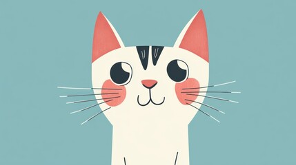 Cute cartoon tabby cat portrait against a pastel background.