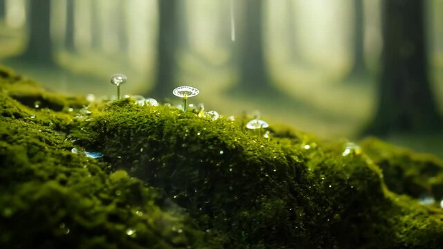 Dew drops shimmer like tiny jewels on the fresh green grass