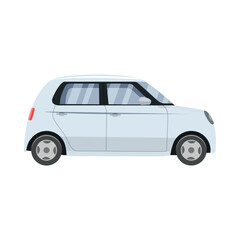 Vector illustration of a compact passenger car positioned on a clear white background, showcasing its modern design