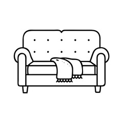 couch with a blanket icon, couch with a blanket line art - simple line art of couch with a blanket, perfect for couch with a blanket logos and icons
