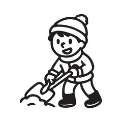 Obraz premium Hand Drawn Black and White Icons of Kids Playing in the Snow and Winter Sports