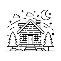 Fototapeta premium cozy cabin scene icon, cozy cabin scene line art - simple line art of cozy cabin scene, perfect for cozy cabin scene logos and icons