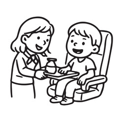 Hand Drawn Kids Airport and Airplane Travel Icon Black and White