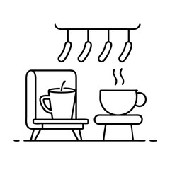 cozy coffee corner icon, cozy coffee corner line art - simple line art of cozy coffee corner, perfect for cozy coffee corner logos and icons