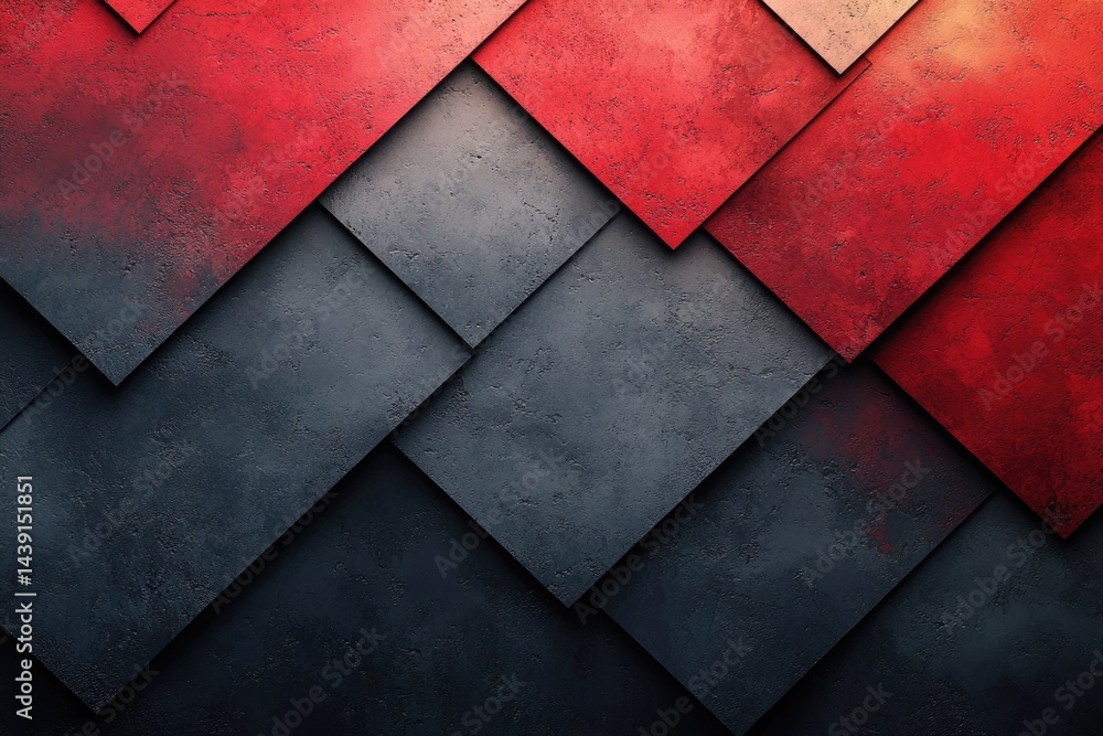Poster red and gray textured squares are layered diagonally. use this versatile image for design or creativ
