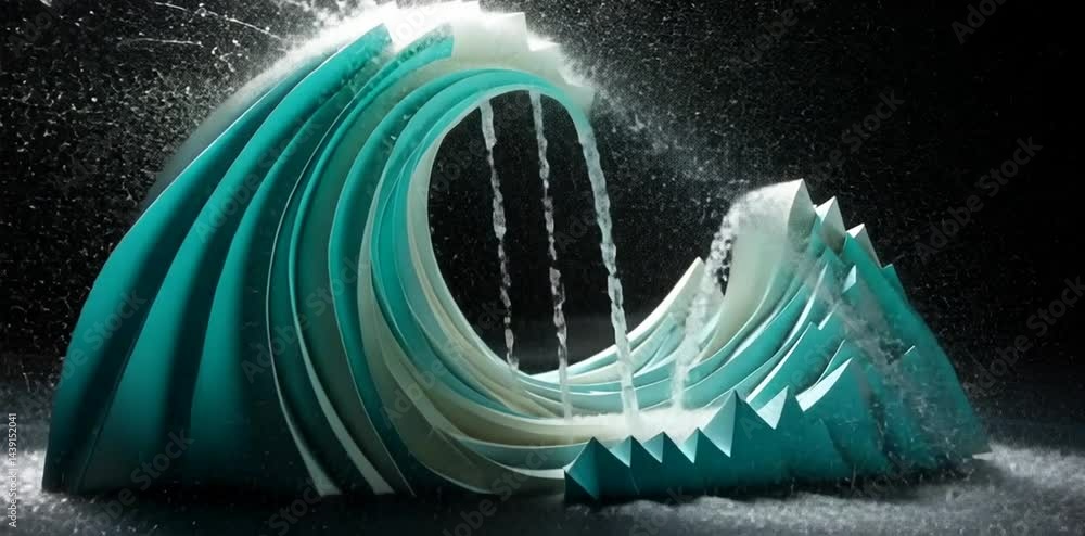 Aufkleber a stunning artistic representation of a wave made from layered paper, with water cascading down, cre