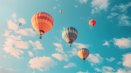 Naklejka premium Colorful hot air balloons floating in a vibrant blue summer sky