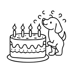 dog birthday cake icon, dog birthday cake line art - simple line art of dog birthday cake, perfect for dog birthday cake logos and icons