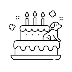 dog birthday cake icon, dog birthday cake line art - simple line art of dog birthday cake, perfect for dog birthday cake logos and icons