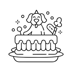 dog birthday cake icon, dog birthday cake line art - simple line art of dog birthday cake, perfect for dog birthday cake logos and icons