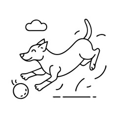 dog chasing a ball icon, dog chasing a ball line art - simple line art of dog chasing a ball, perfect for dog chasing a ball logos and icons