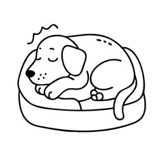 dog resting in a cozy bed icon, dog resting in a cozy bed line art - simple line art of dog resting in a cozy bed, perfect for dog resting in a cozy bed logos and icons