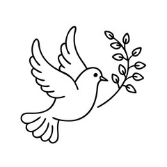 dove with olive branch icon, dove with olive branch line art - simple line art of dove with olive branch, perfect for dove with olive branch logos and icons
