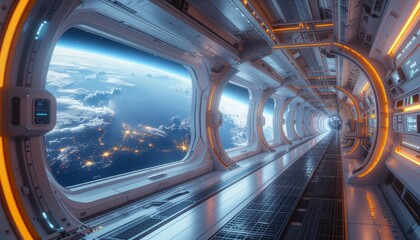Earth Viewed from a Futuristic Space Station | Sustainable Space Exploration