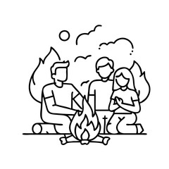 family by the bonfire icon, family by the bonfire line art - simple line art of family by the bonfire, perfect for family by the bonfire logos and icons