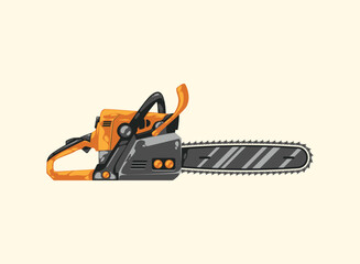 Vector repairer. Illustrations of Chainsaw tool. Set of cartoon Carpenter Tools