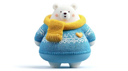 Cute, cartoonish polar bear figurine in winter attire.
