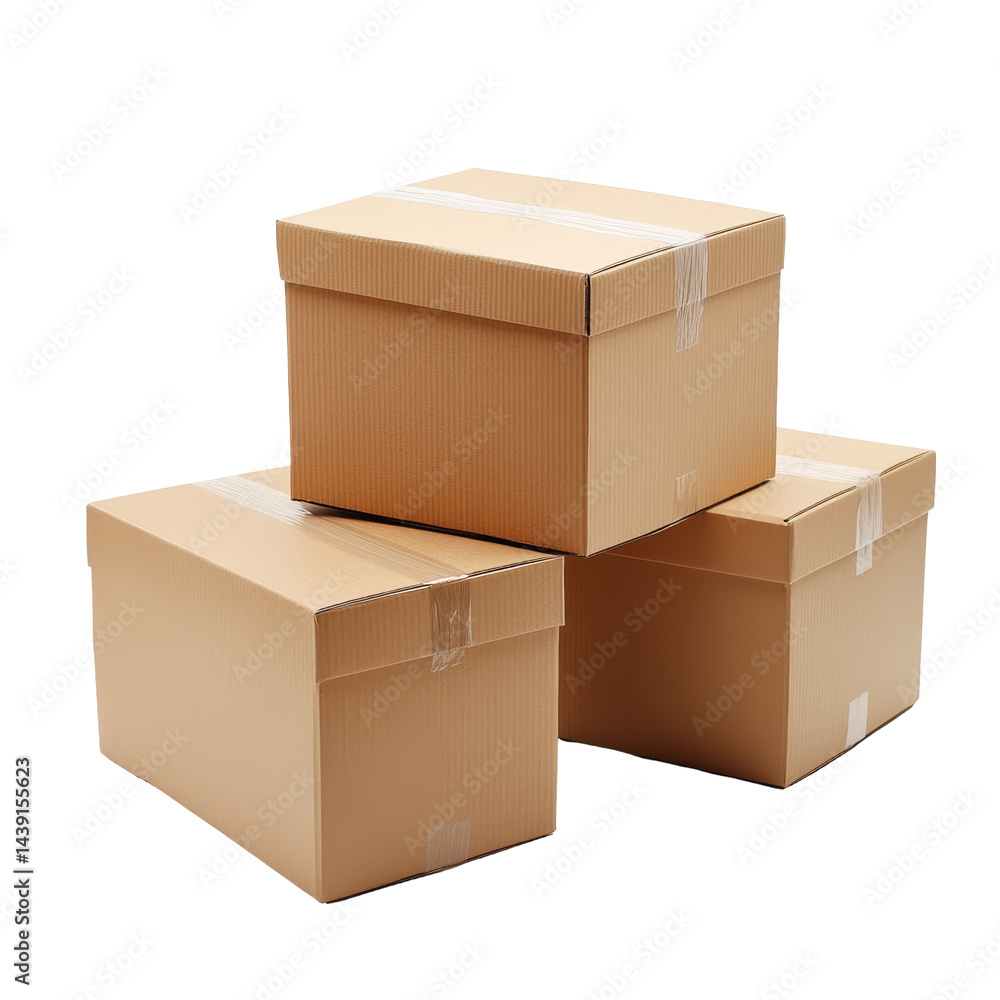 Poster stacked cardboard boxes on a transparent background highlighting storage and organization solutions 