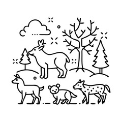 forest animals icon, forest animals line art - simple line art of forest animals, perfect for forest animals logos and icons
