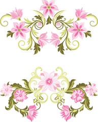 Pink floral design on black art