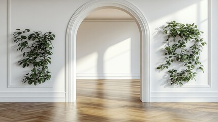 Empty room with archway and greenery