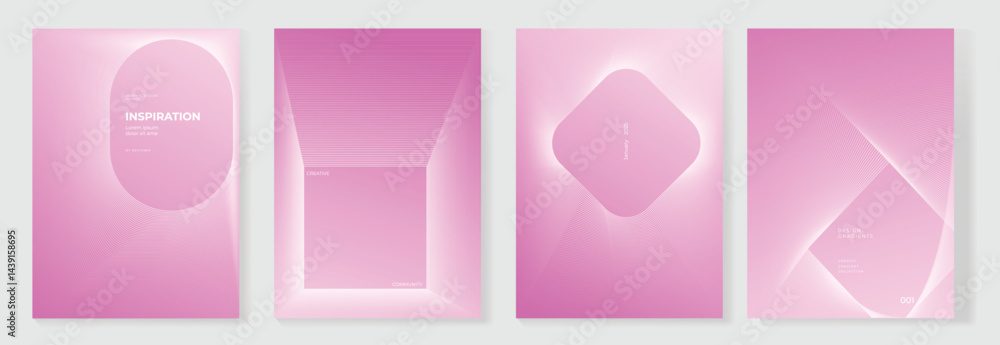 Aufkleber abstract line pink wave gradient poster background vector set. cover template with vibrant perspecti