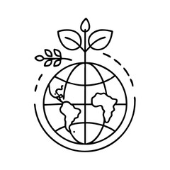 globe with a plant icon, globe with a plant line art - simple line art of globe with a plant, perfect for globe with a plant logos and icons