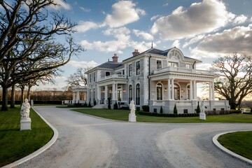 Fototapeta premium Elegant Mansion with Circular Driveway