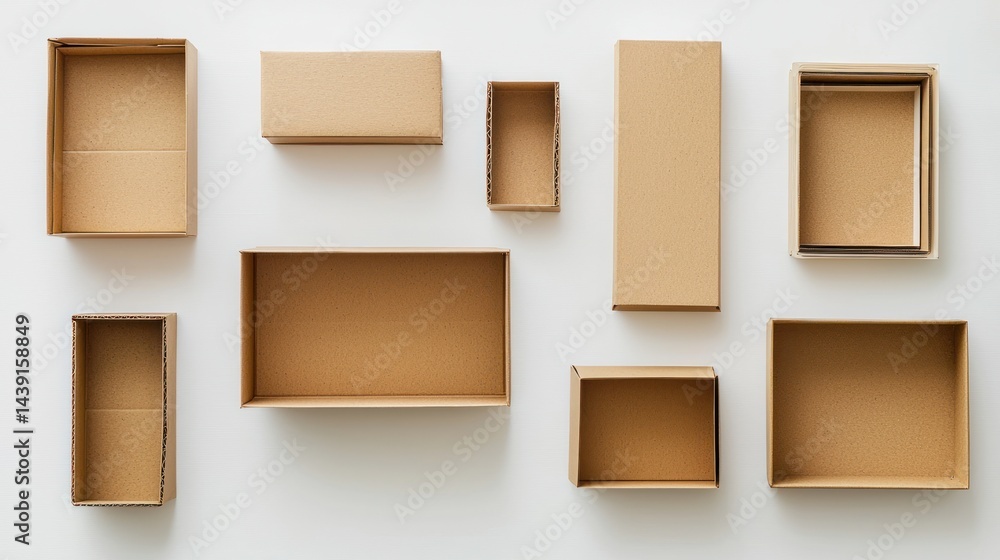 Poster empty carton boxes in different sizes on white background