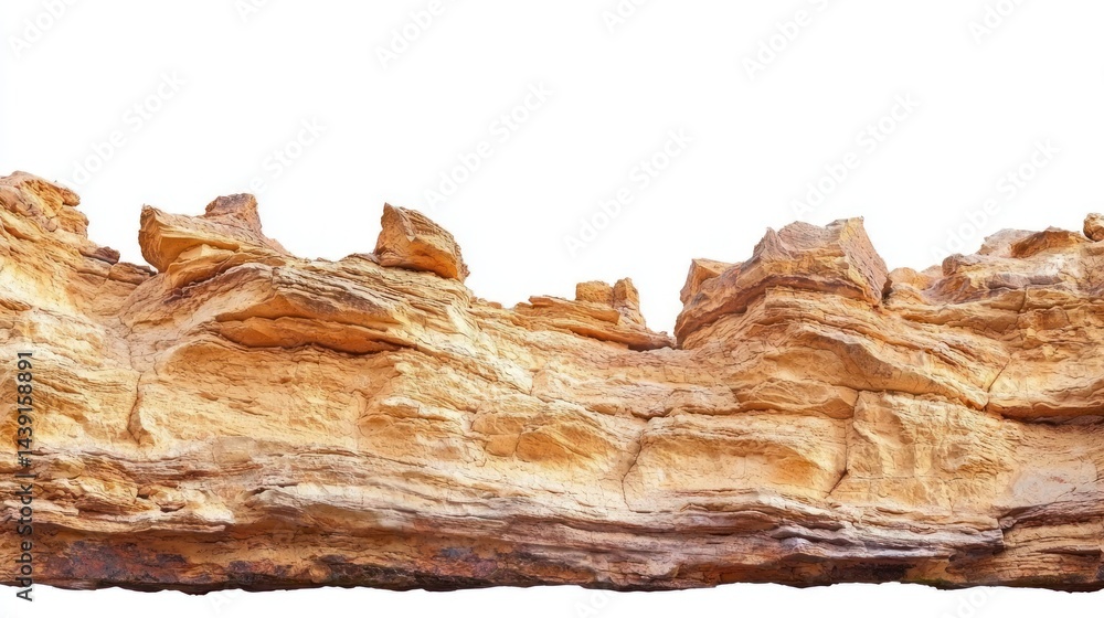 Poster eroded sandstone cliffs with layers of texture on white background
