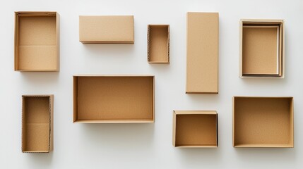 Empty carton boxes in different sizes on white background