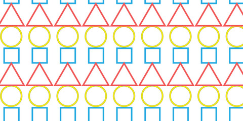 Colorful Abstract Design Featuring Repeating Red, Yellow, and Blue Shapes