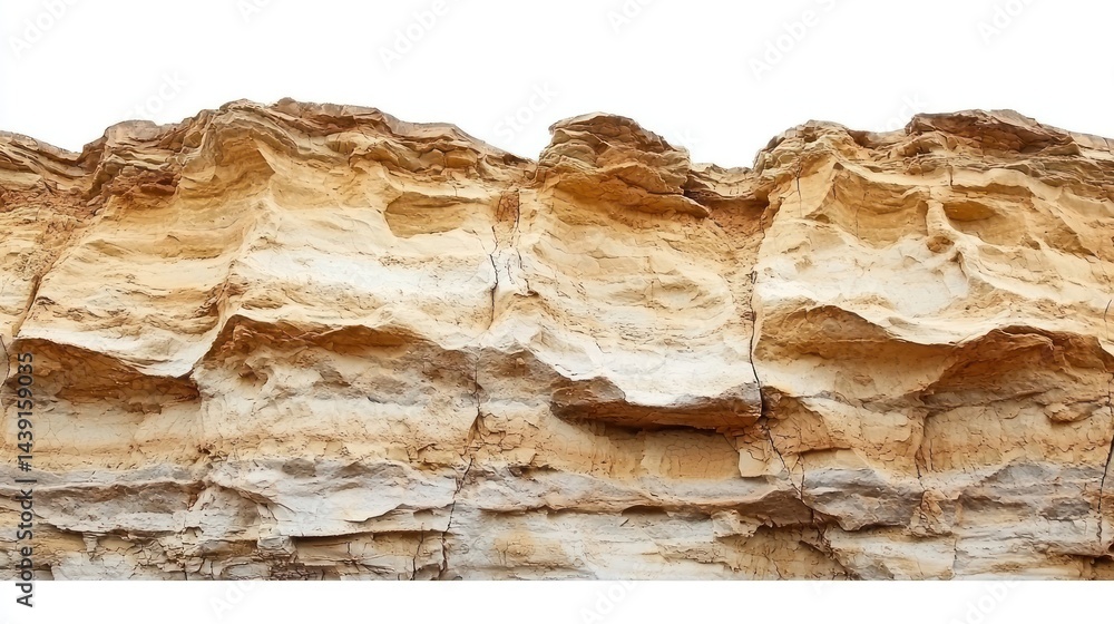 Poster eroded sandstone cliffs with layers of texture on white background