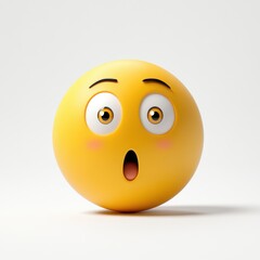 Fototapeta premium Surprised yellow emoji face expression on white background