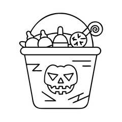 halloween candy bucket icon, halloween candy bucket line art - simple line art of halloween candy bucket, perfect for halloween candy bucket logos and icons