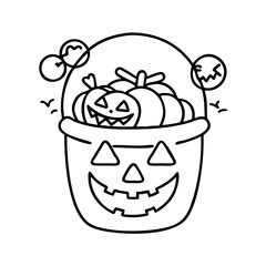 halloween candy bucket icon, halloween candy bucket line art - simple line art of halloween candy bucket, perfect for halloween candy bucket logos and icons