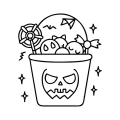 halloween candy bucket icon, halloween candy bucket line art - simple line art of halloween candy bucket, perfect for halloween candy bucket logos and icons