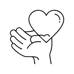 hand holding a heart icon, hand holding a heart line art - simple line art of hand holding a heart, perfect for hand holding a heart logos and icons