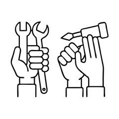 Obraz premium hands holding tools icon, hands holding tools line art - simple line art of hands holding tools, perfect for hands holding tools logos and icons
