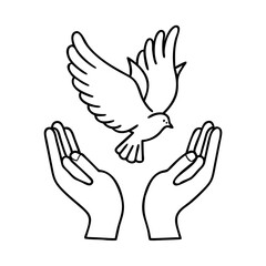 hands releasing a dove icon, hands releasing a dove line art - simple line art of hands releasing a dove, perfect for hands releasing a dove logos and icons
