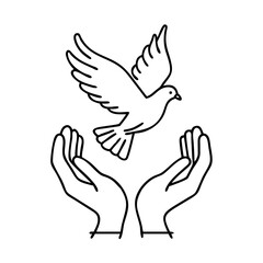 hands releasing a dove icon, hands releasing a dove line art - simple line art of hands releasing a dove, perfect for hands releasing a dove logos and icons