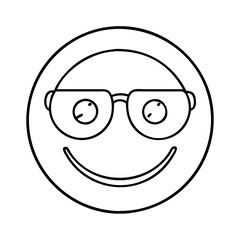 happy face emoji with glasses icon, happy face emoji with glasses line art - simple line art of happy face emoji with glasses, perfect for happy face emoji with glasses logos and icons