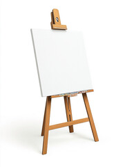 Blank canvas awaits inspiration on wooden easel for artistic endeavors