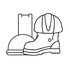 hard hat and boots icon, hard hat and boots line art - simple line art of hard hat and boots, perfect for hard hat and boots logos and icons
