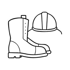 hard hat and boots icon, hard hat and boots line art - simple line art of hard hat and boots, perfect for hard hat and boots logos and icons