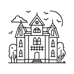 haunted mansion icon, haunted mansion line art - simple line art of haunted mansion, perfect for haunted mansion logos and icons