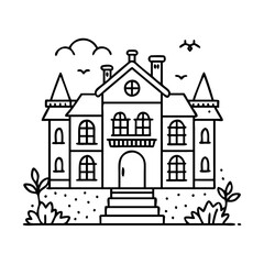 haunted mansion icon, haunted mansion line art - simple line art of haunted mansion, perfect for haunted mansion logos and icons