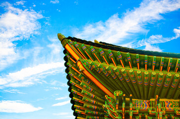 Korean roof style on blue sky at Gyeongbokgung Palace, South Korea © piti
